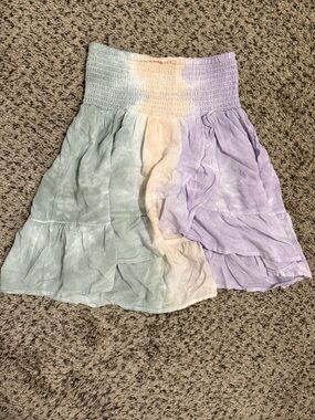 Surf Gypsy Smocked Waist Tie-Dye Tiered Ruffle Crossover Mini Skirt